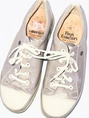 Finn Comfort Silver Metallic Pewter Leather Tennis Shoe Orthopedic 38 US 7.5